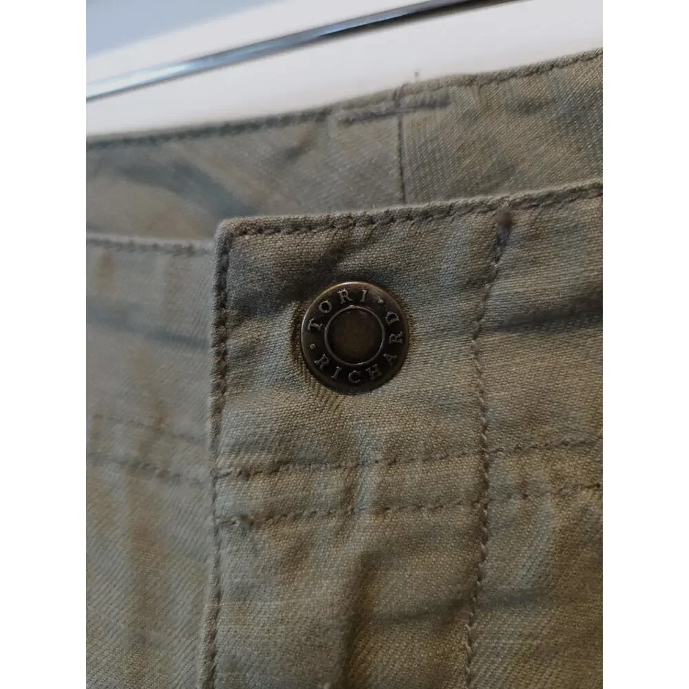 Tori Richard Shorts Men size 36 Green Linen Cotten Blend Flat Front Breathable